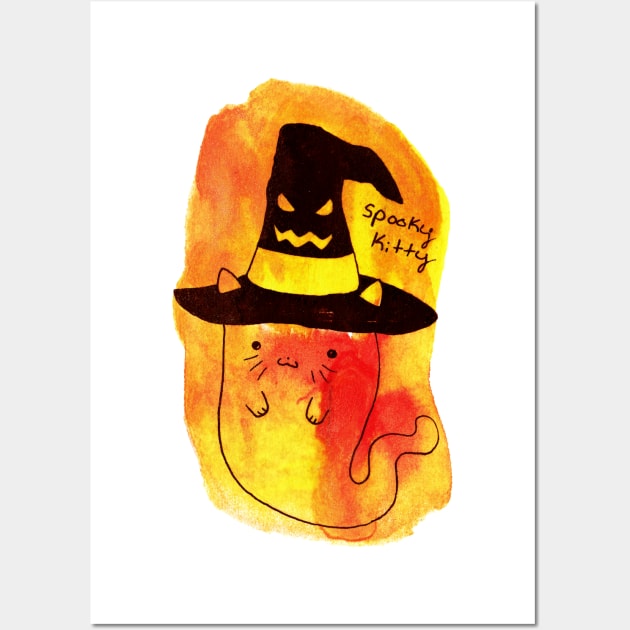 Halloween Ghost Cat Watercolor Wall Art by saradaboru